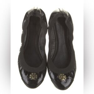 Tory Burch Jolie Black Leather Travel Flats Size 9